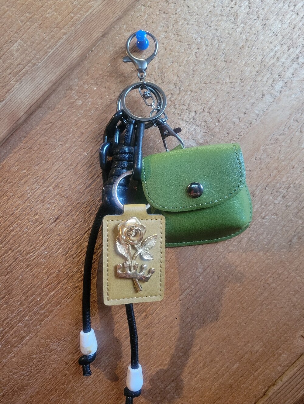 Green Mini Pouch With Gold Rose Bag Charm